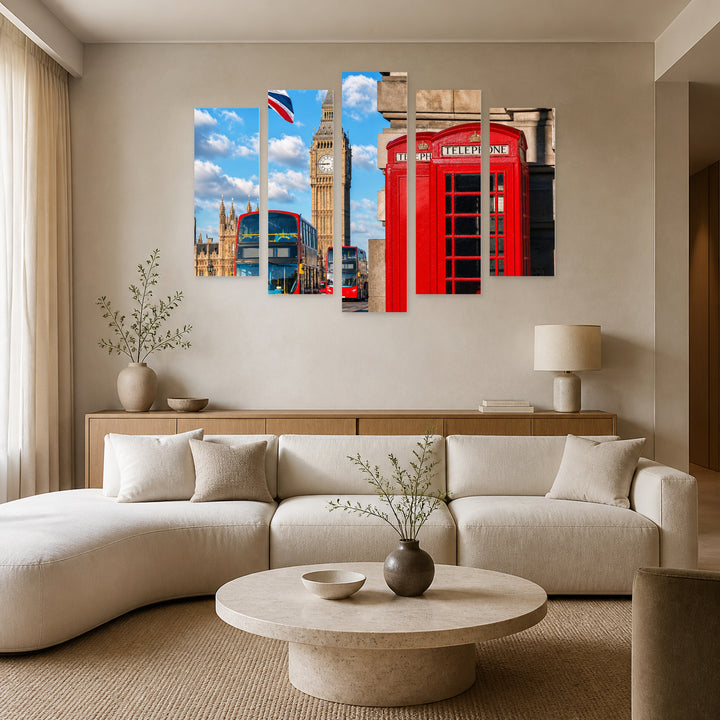 London Symbols Urban Panorama — five-panel wall art in alternate frontal interior | 5wallart 55954 M4