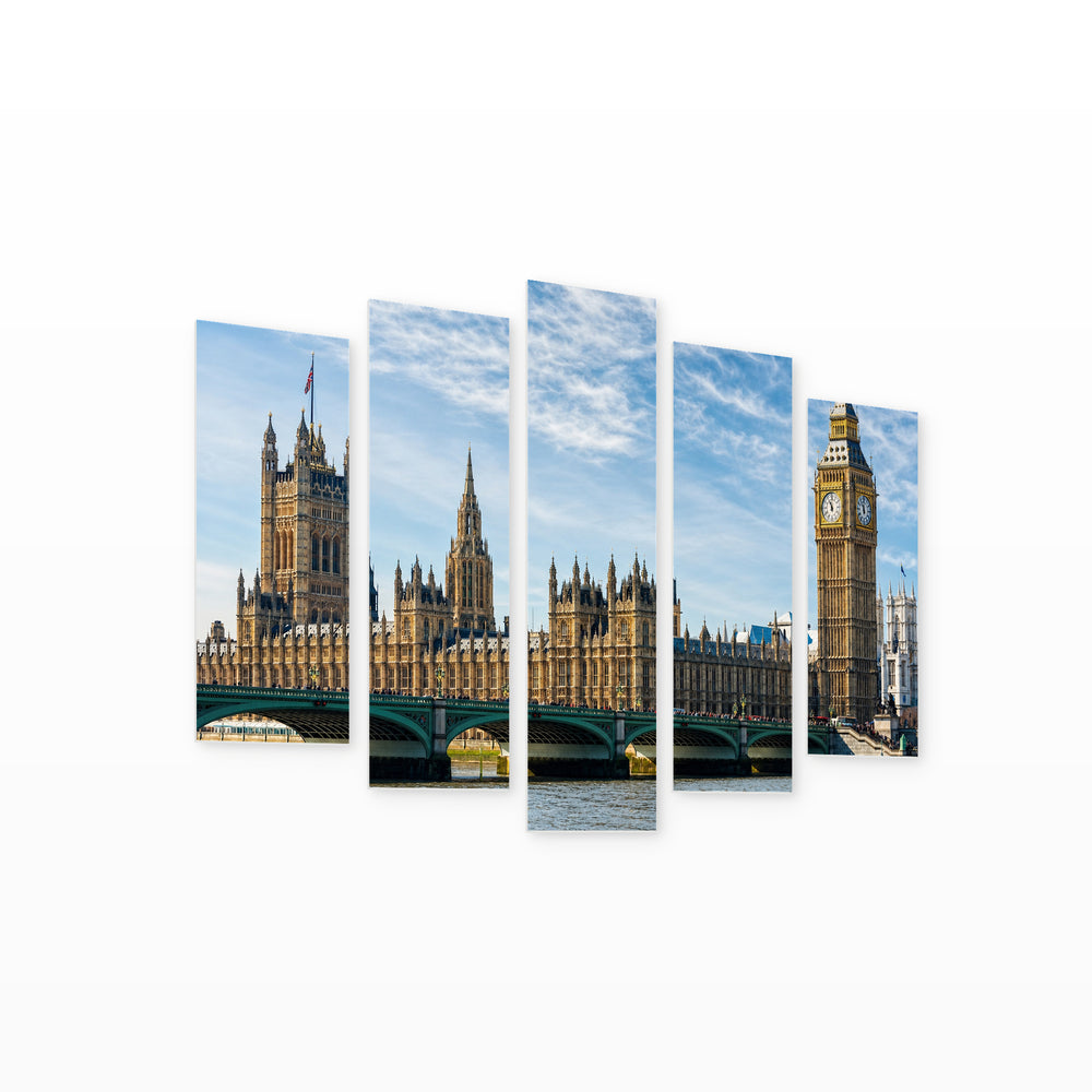 Panorama of London in Serene Light — five-panel wall art on white background in perspective | 5wallart 55958 M1
