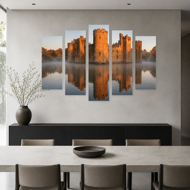 Stunning Castle at Autumn in Blue and Gold — five-panel wall art in frontal interior | 5wallart 55960 M3