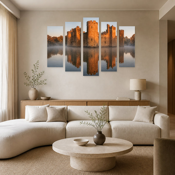 Stunning Castle at Autumn in Blue and Gold — five-panel wall art in alternate frontal interior | 5wallart 55960 M4