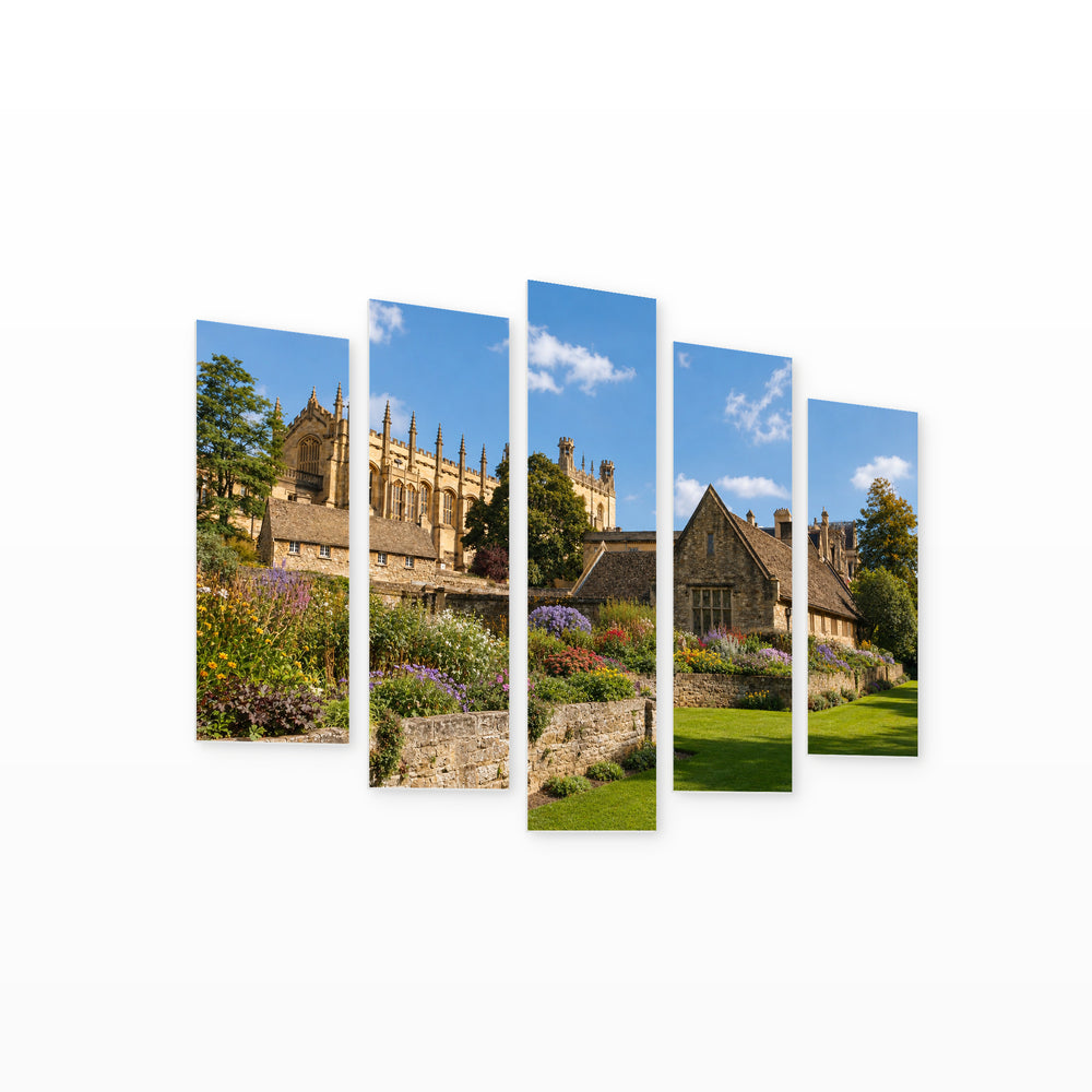 Garden in Oxford in Serene Light — five-panel wall art on white background in perspective | 5wallart 55962 M1