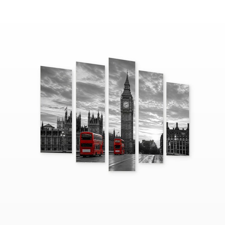 Westminster Palace at Golden Sunset — five-panel wall art on white background in perspective | 5wallart 55963 M1