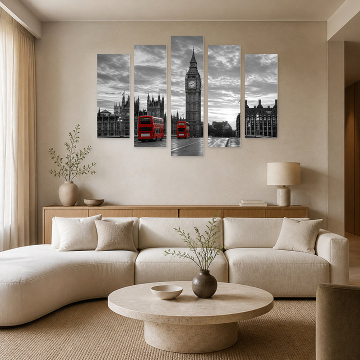 Westminster Palace at Golden Sunset — five-panel wall art in frontal interior | 5wallart 55963 M3