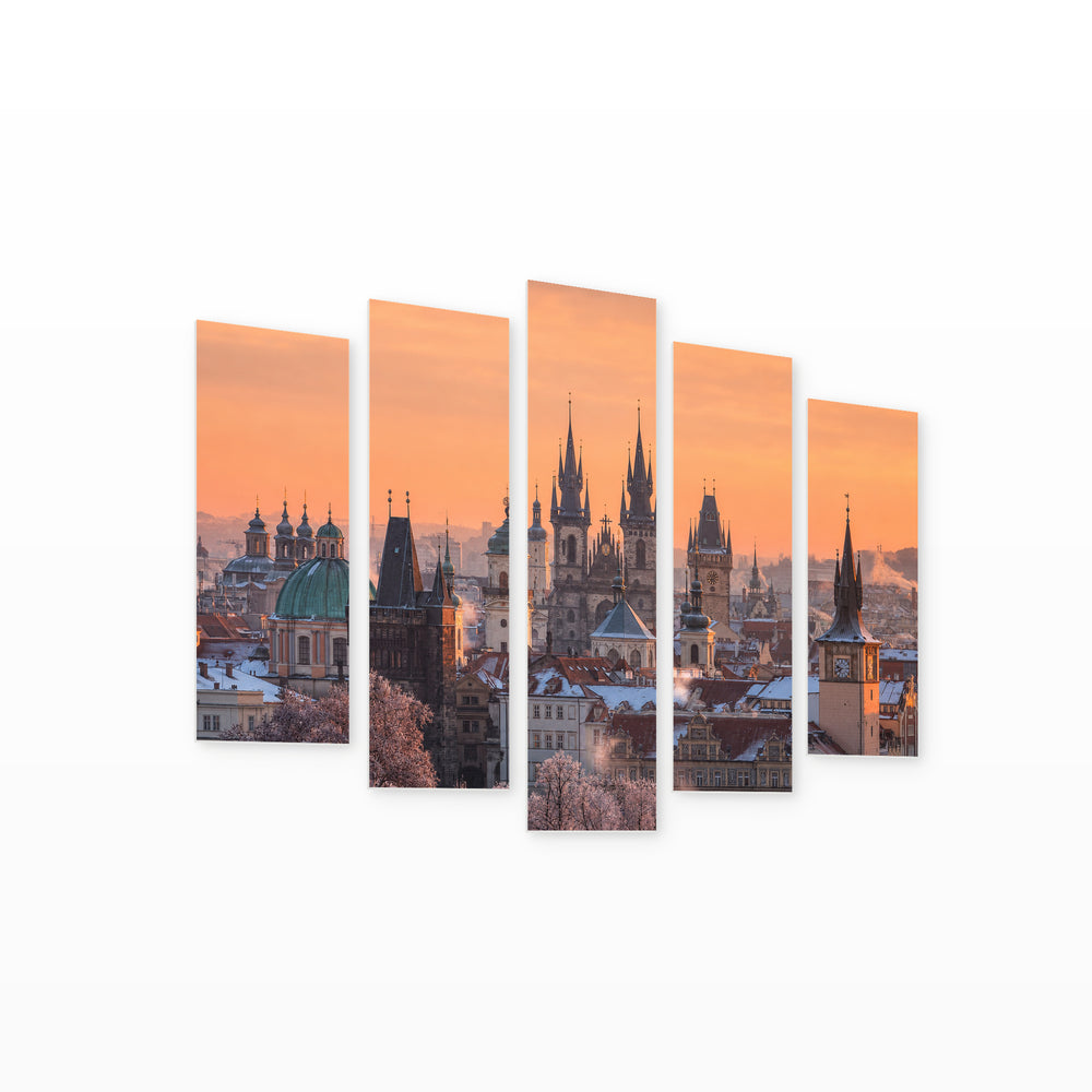 Panoramic View of the Old Town Study — five-panel wall art on white background in perspective | 5wallart 55965 M1