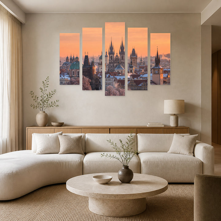 Panoramic View of the Old Town Study — five-panel wall art in frontal interior | 5wallart 55965 M3