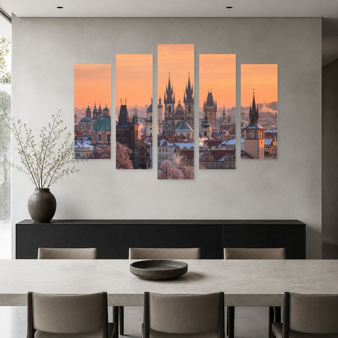 Panoramic View of the Old Town Study — five-panel wall art in alternate frontal interior | 5wallart 55965 M4