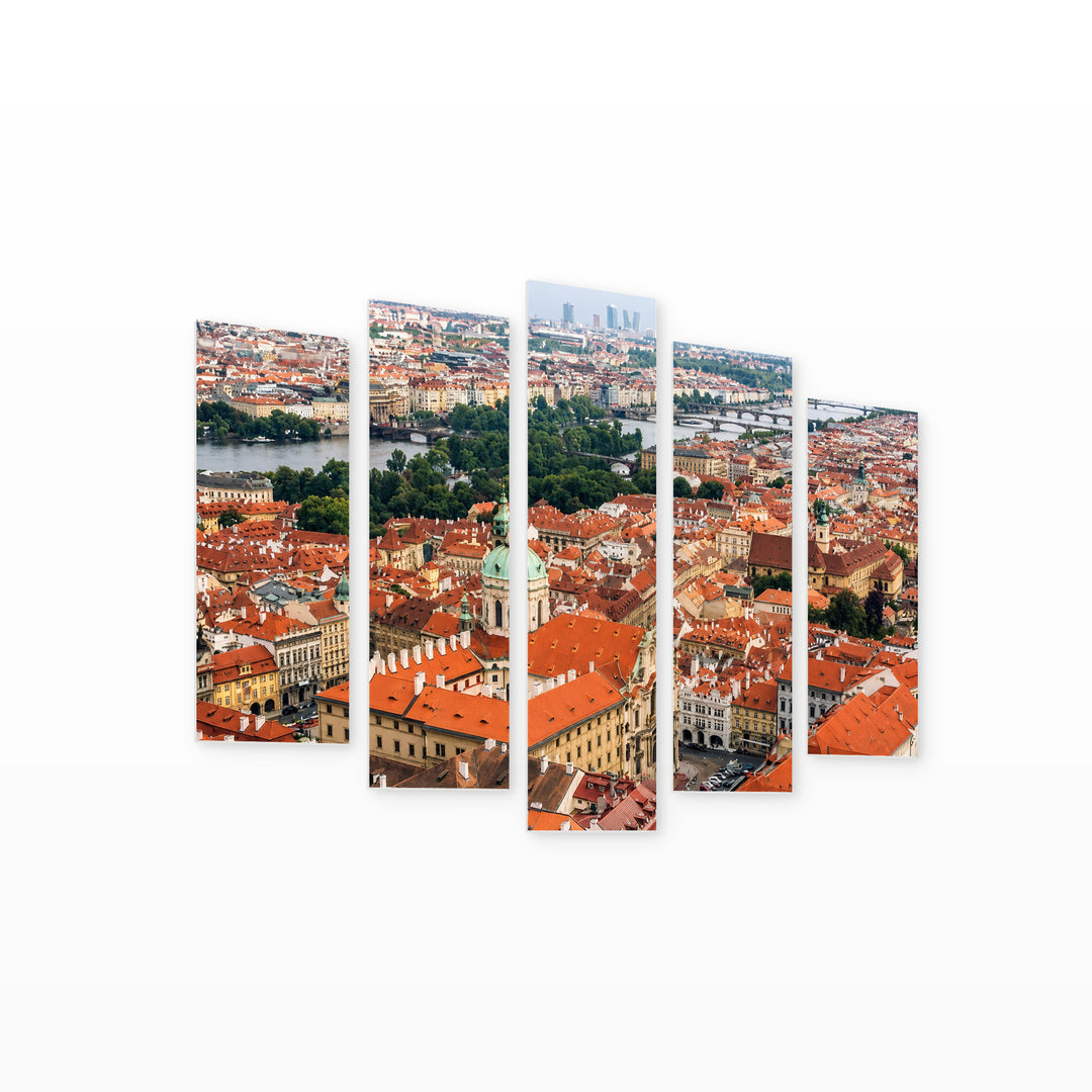 View of a Beautiful in Blue and Gold — five-panel wall art on white background in perspective | 5wallart 55969 M1