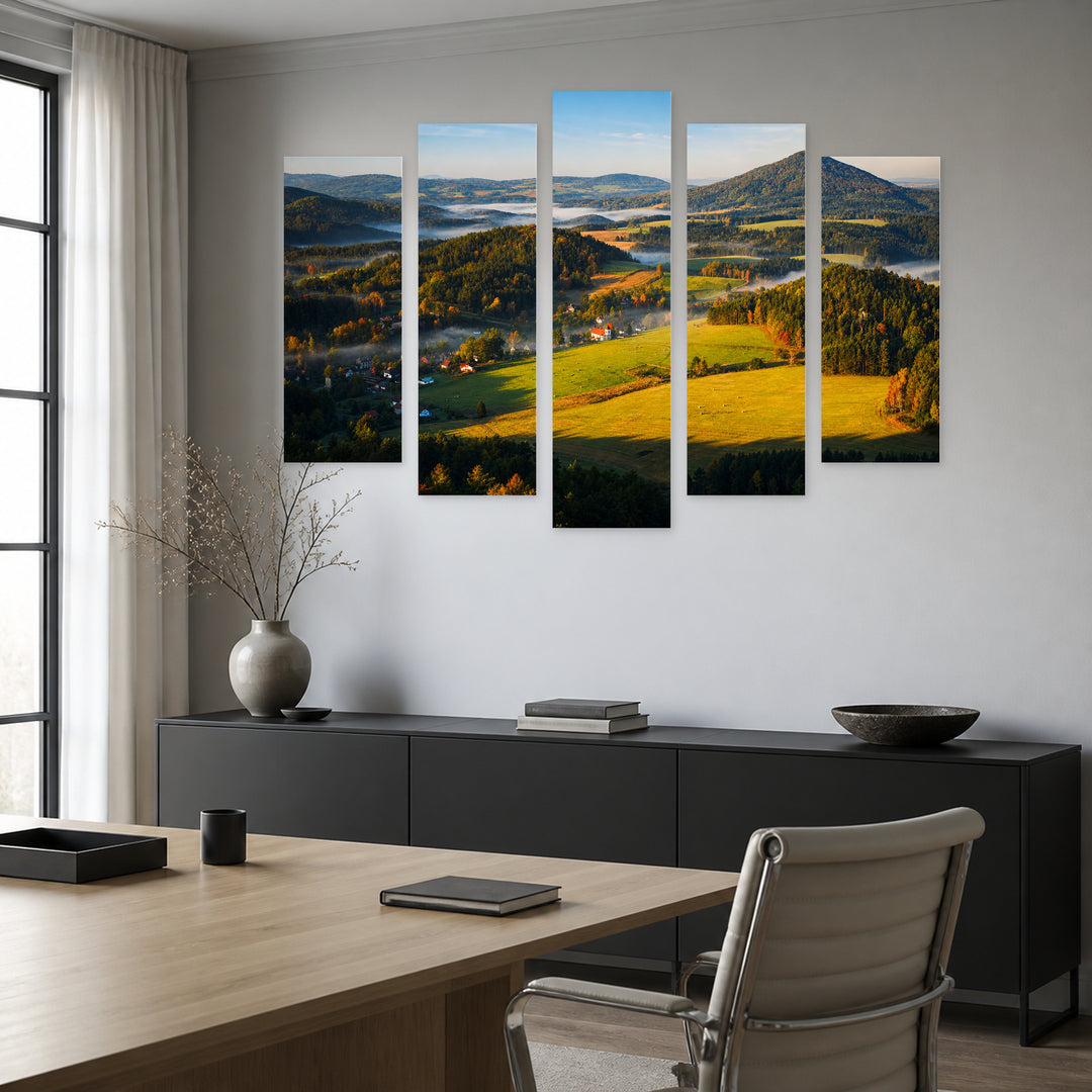 Czech Autumn Landscape in Serene Light — five-panel wall art in frontal interior | 5wallart 55976 M3