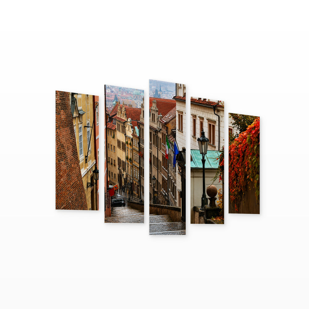 Street in the Old Town in Vivid Color — five-panel wall art on white background in perspective | 5wallart 55977 M1