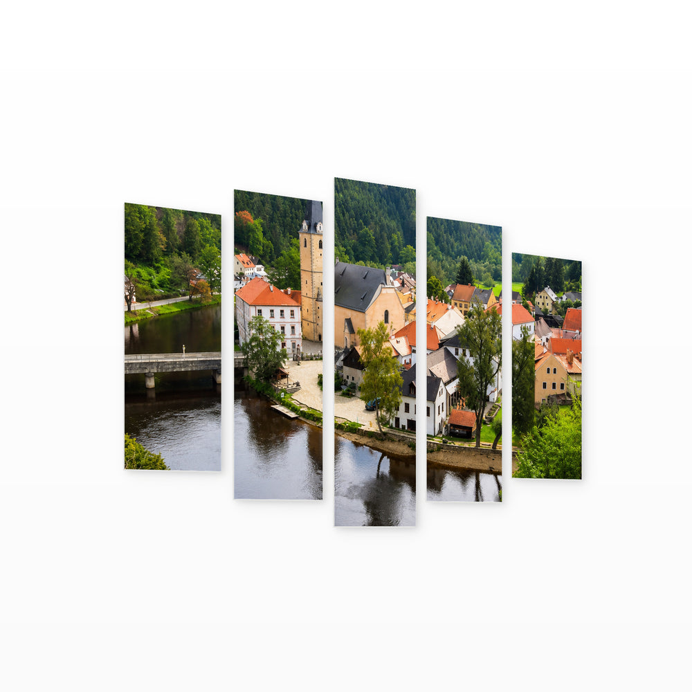 Rosenberg with Geometric Rhythm — five-panel wall art on white background in perspective | 5wallart 55980 M1