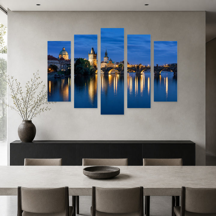 Golden Sunset over Charles Bridge — five-panel wall art in alternate frontal interior | 5wallart 55981 M4