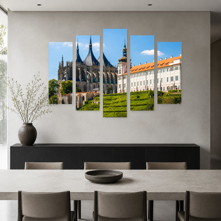 Church of St. Barbara in Blue and Gold — five-panel wall art in alternate frontal interior | 5wallart 55983 M4