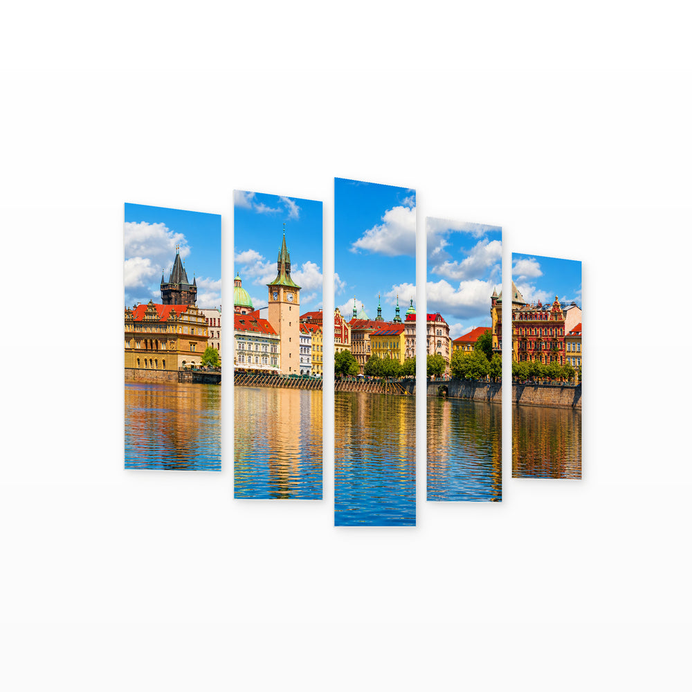 Old Town in Prague, Czech Republic — five-panel wall art on white background in perspective | 5wallart 55987 M1