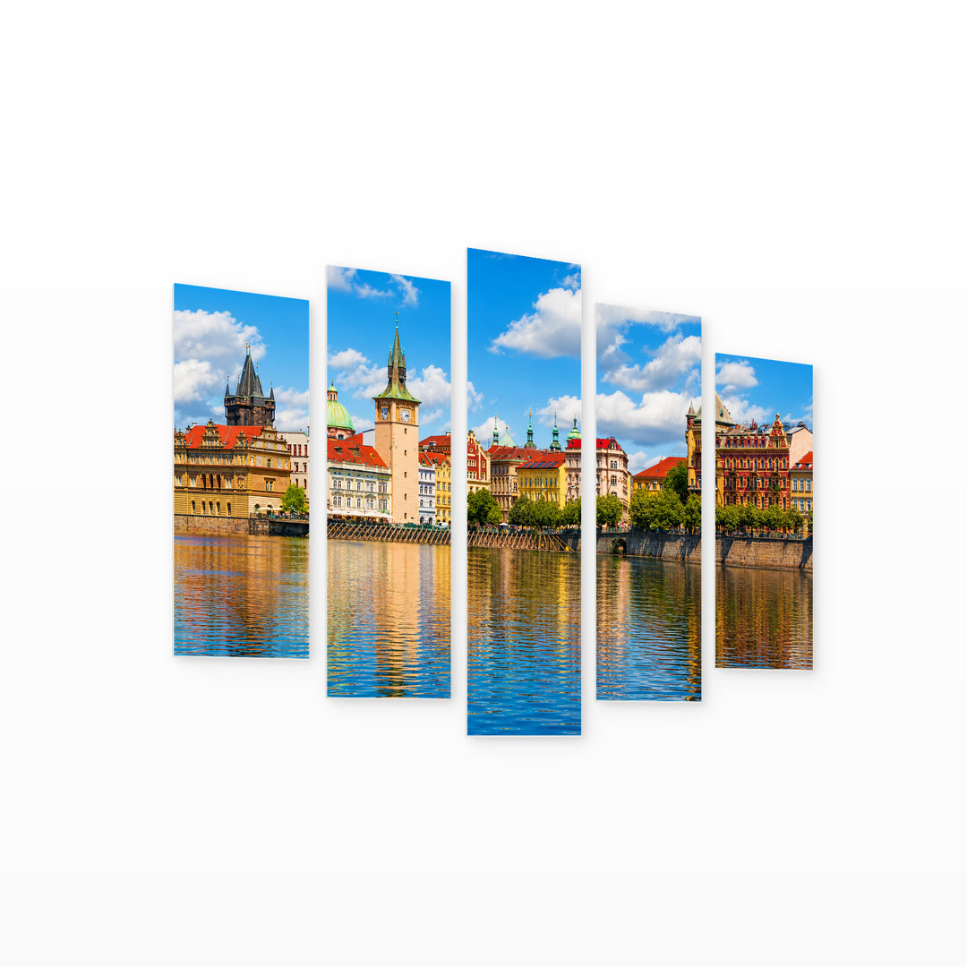 Old Town in Prague, Czech Republic — five-panel wall art on white background in perspective | 5wallart 55987 M1