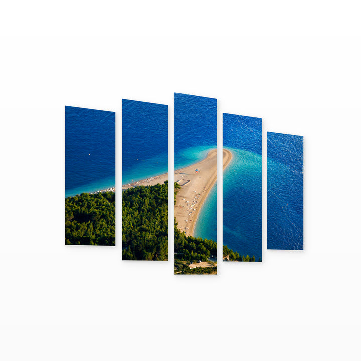 Croatian Beach with Golden Sands with Dreamlike Atmosphere — five-panel wall art on white background in perspective | 5wallart 55991 M1