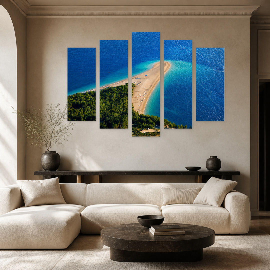 Croatian Beach with Golden Sands with Dreamlike Atmosphere — five-panel wall art in frontal interior | 5wallart 55991 M3