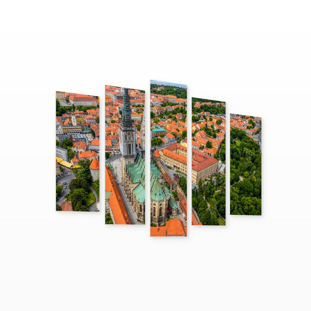 Zagreb Cathedral in Serene Light — five-panel wall art on white background in perspective | 5wallart 55993 M1
