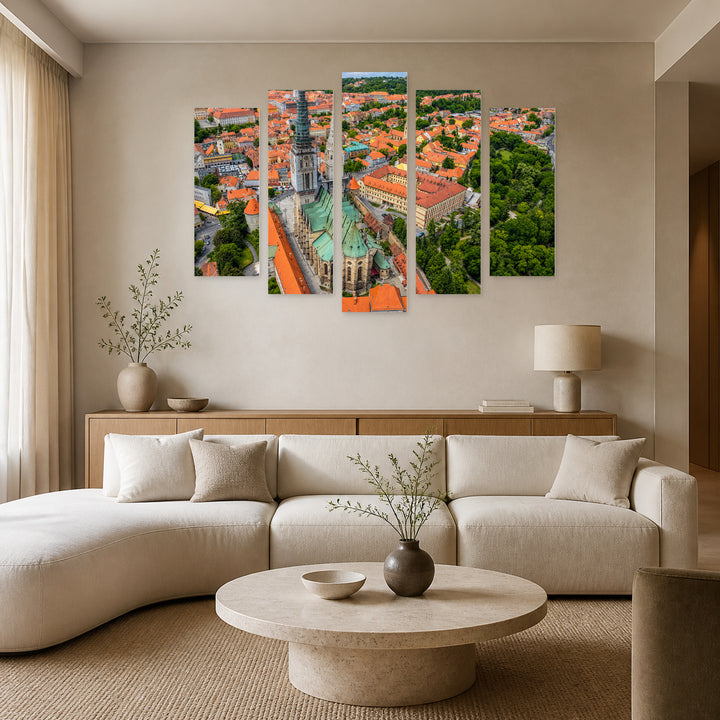 Zagreb Cathedral in Serene Light — five-panel wall art in frontal interior | 5wallart 55993 M3