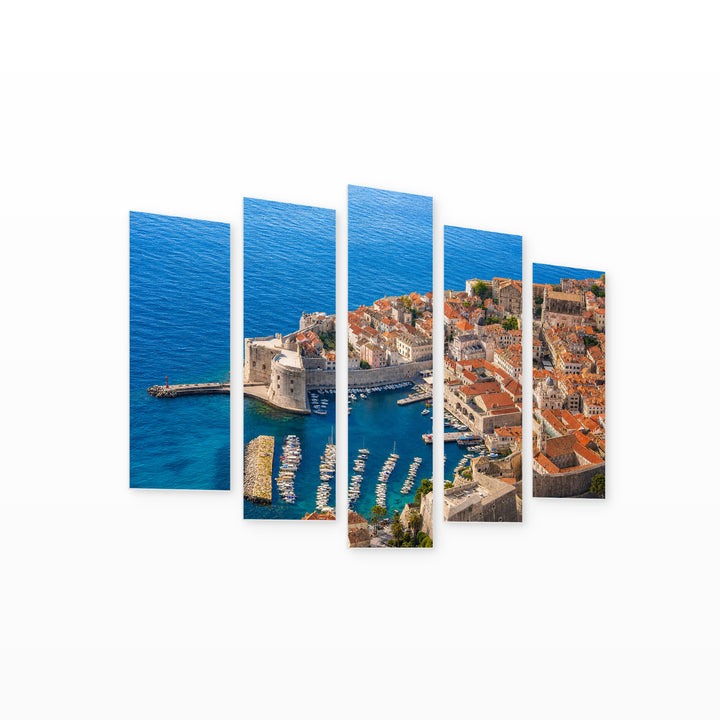 Aerial View of Dubrovnik in Serene Light — five-panel wall art on white background in perspective | 5wallart 55995 M1