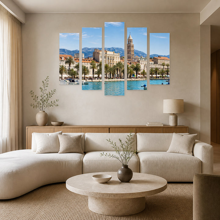Split, Croatia in Blue and Gold — five-panel wall art in alternate frontal interior | 5wallart 55996 M4