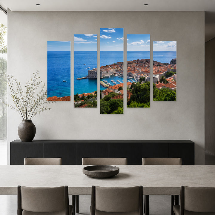 Old Town of Dubrovnik in Serene Light — five-panel wall art in frontal interior | 5wallart 55998 M3