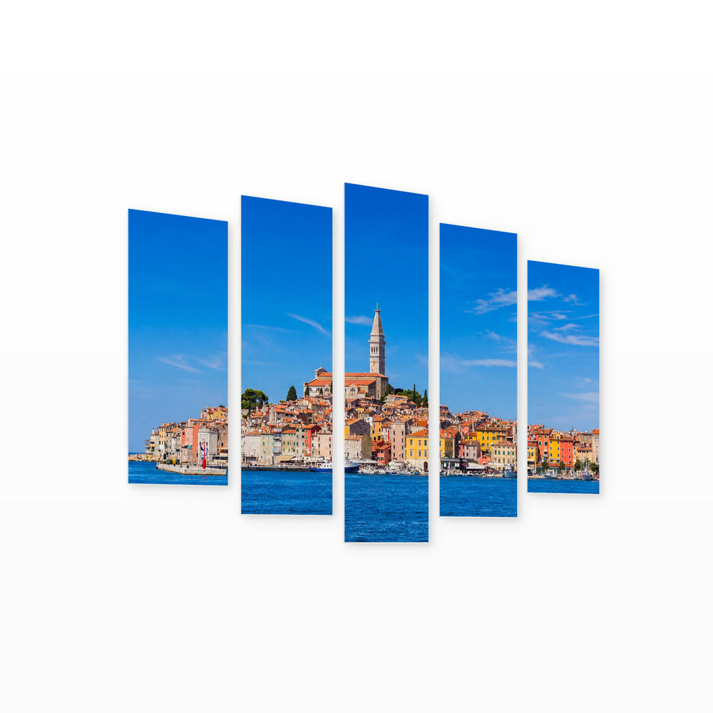 Panoramic View of the Old in Serene Light — five-panel wall art on white background in perspective | 5wallart 55999 M1