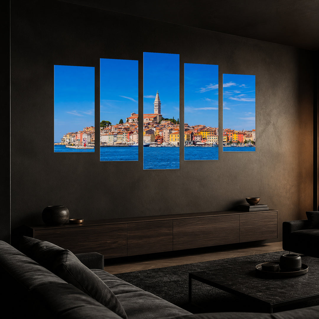 Panoramic View of the Old in Serene Light — five-panel wall art in perspective interior | 5wallart 55999 M2