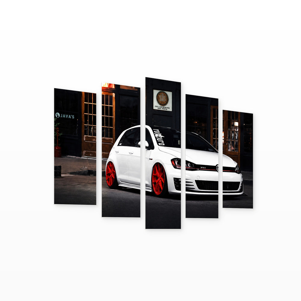 Golf GTI with Dramatic Contrast — five-panel wall art on white background in perspective | 5wallart 56004 M1