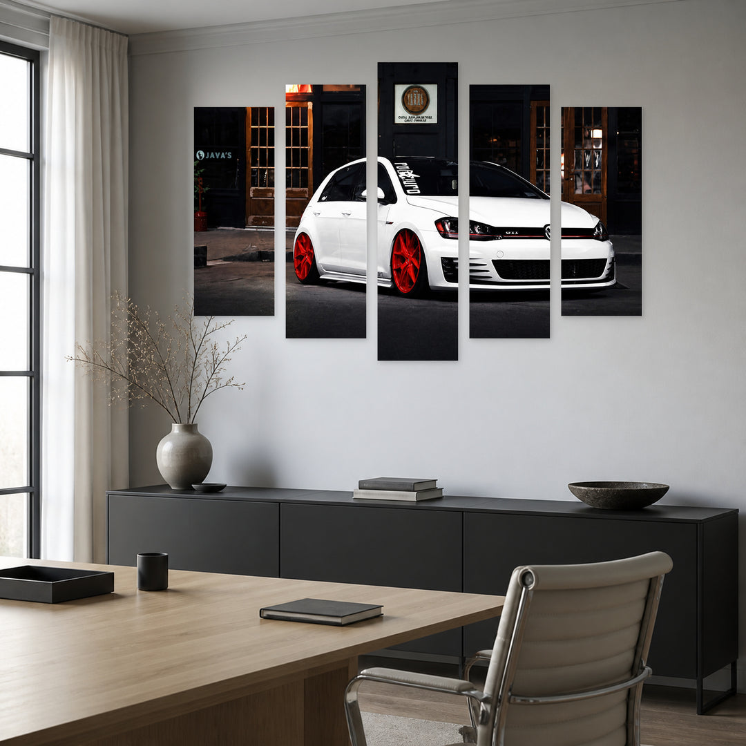 Golf GTI with Dramatic Contrast — five-panel wall art in frontal interior | 5wallart 56004 M3