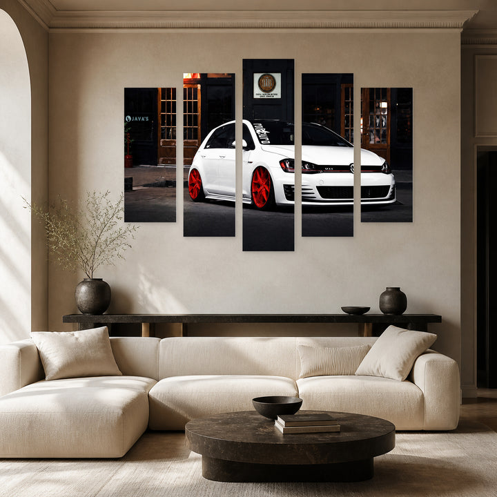 Golf GTI with Dramatic Contrast — five-panel wall art in alternate frontal interior | 5wallart 56004 M4
