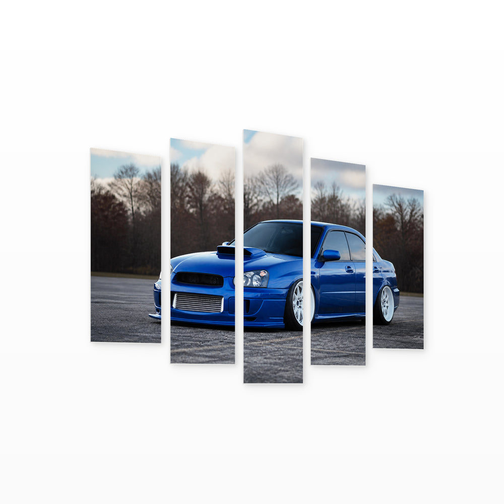 Subaru Impreza WRX STI in Vivid Color — five-panel wall art on white background in perspective | 5wallart 56008 M1