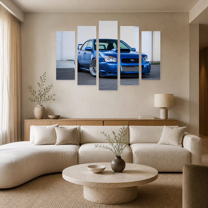 Subaru Impreza Blue Motion Study — five-panel wall art in frontal interior | 5wallart 56009 M3