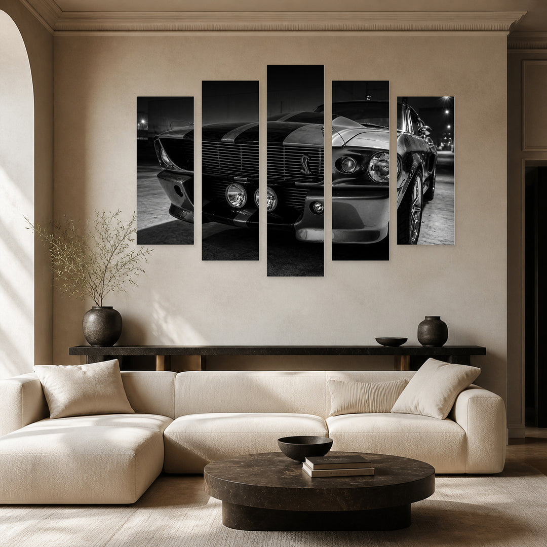 Shelby GT500 at Night — five-panel wall art in alternate frontal interior | 5wallart 56012 M4
