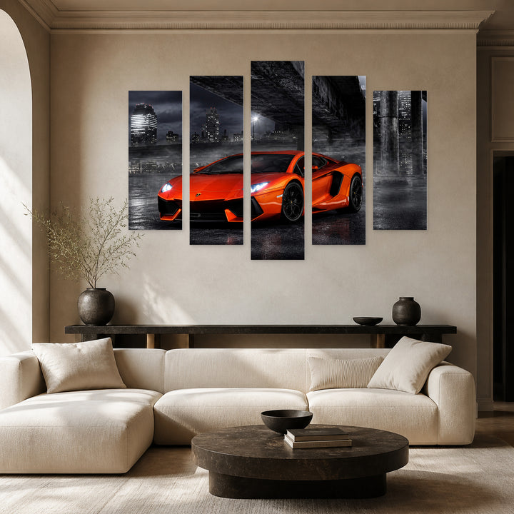 Lamborghini Aventador with Dramatic Contrast — five-panel wall art in frontal interior | 5wallart 56021 M3