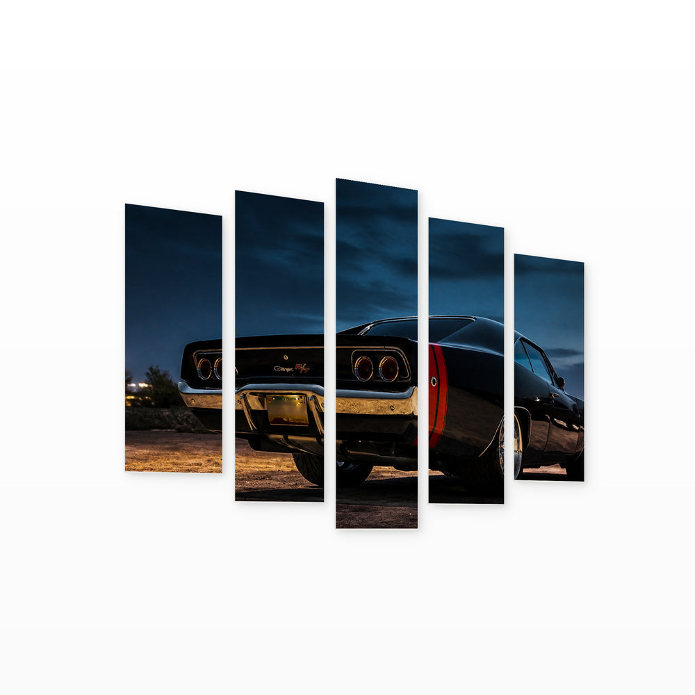 Dodge Charger at Night — five-panel wall art on white background in perspective | 5wallart 56022 M1