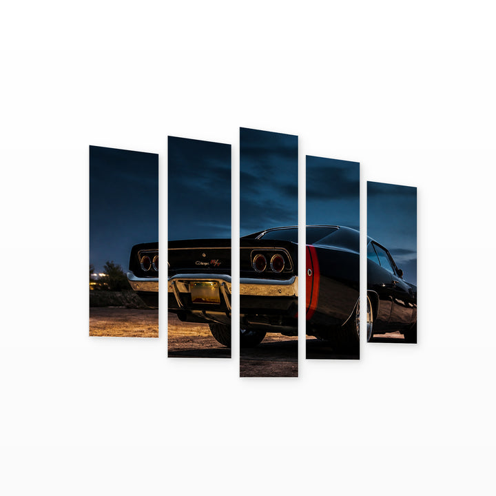 Dodge Charger at Night — five-panel wall art on white background in perspective | 5wallart 56022 M1