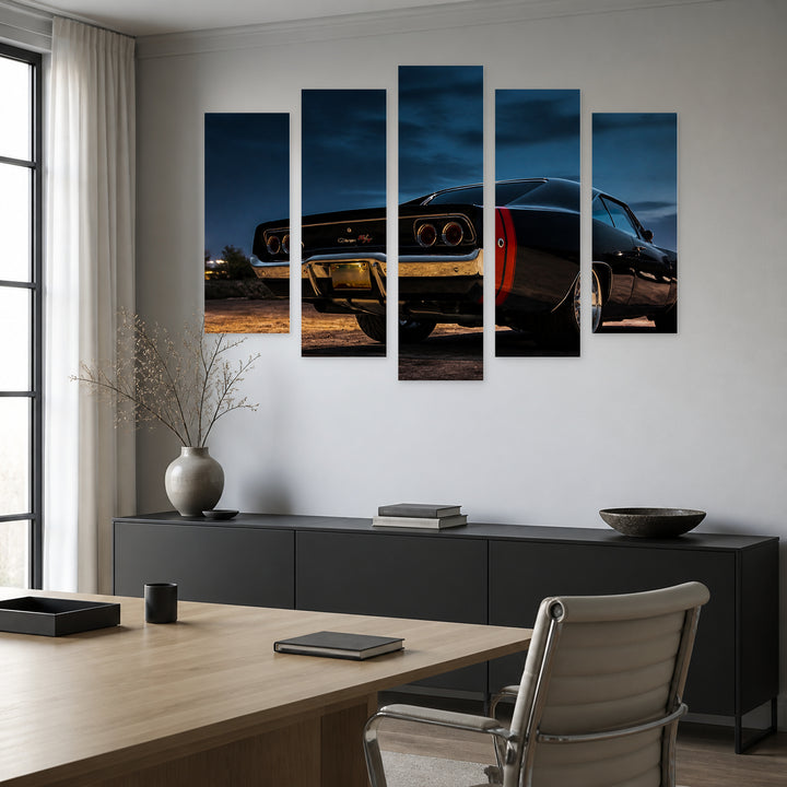 Dodge Charger at Night — five-panel wall art in frontal interior | 5wallart 56022 M3