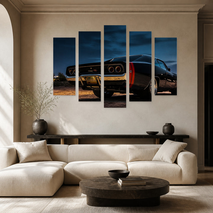 Dodge Charger at Night — five-panel wall art in alternate frontal interior | 5wallart 56022 M4