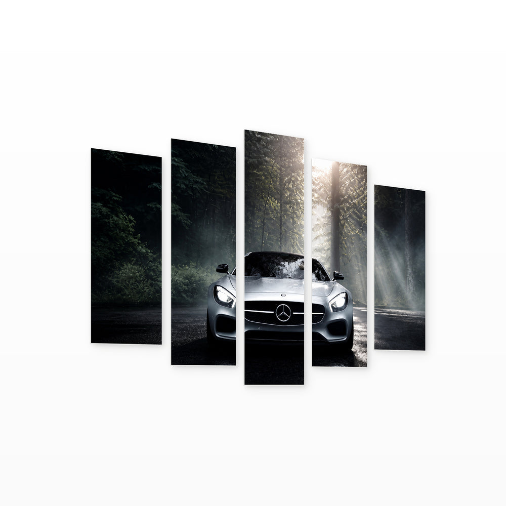Mercedes with Dramatic Contrast — five-panel wall art on white background in perspective | 5wallart 56025 M1