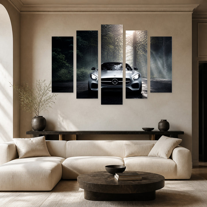 Mercedes with Dramatic Contrast — five-panel wall art in frontal interior | 5wallart 56025 M3