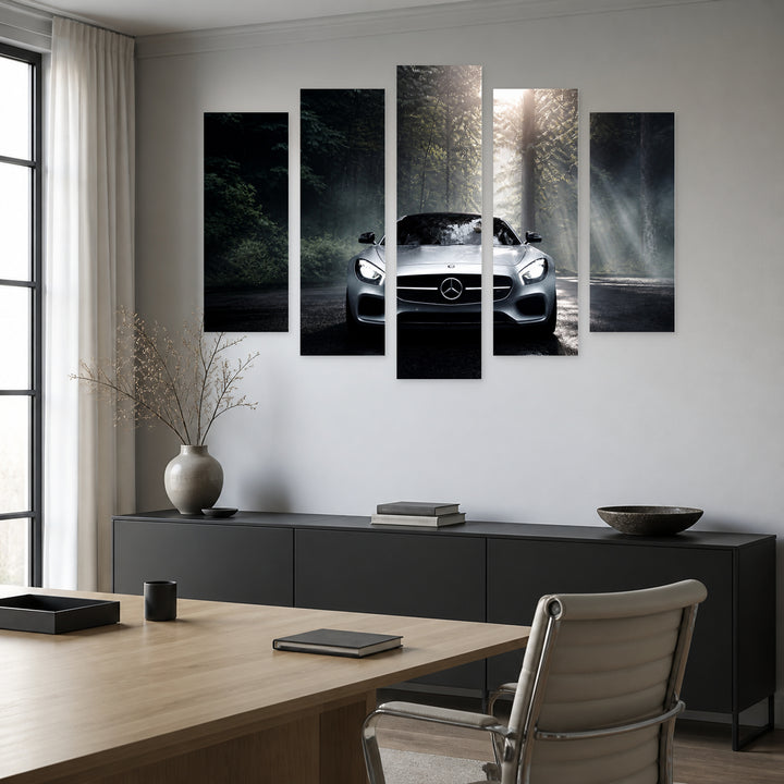 Mercedes with Dramatic Contrast — five-panel wall art in alternate frontal interior | 5wallart 56025 M4