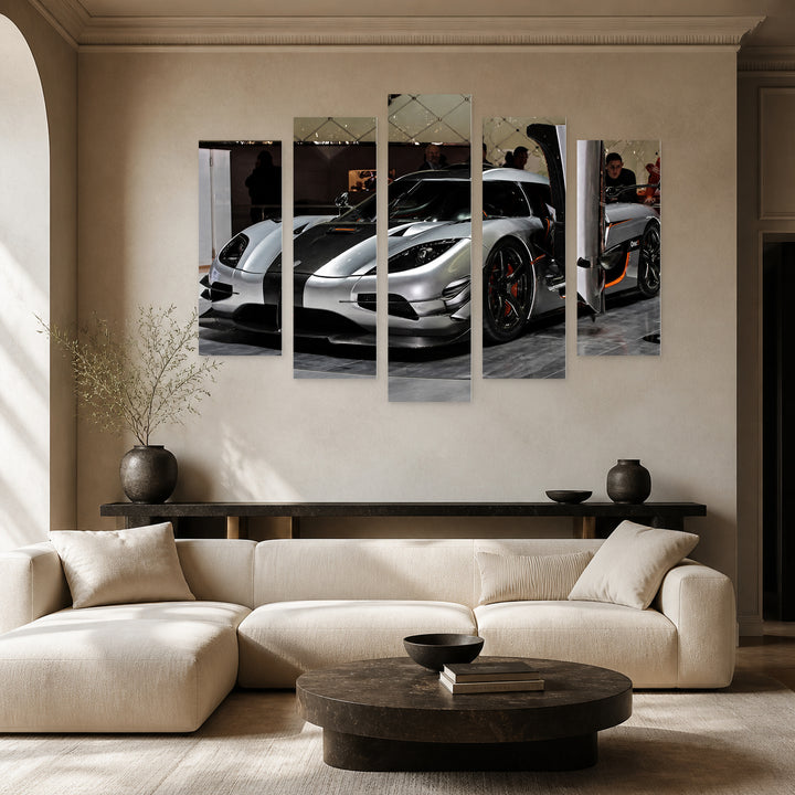Koenigsegg One with Dramatic Contrast — five-panel wall art in frontal interior | 5wallart 56039 M3