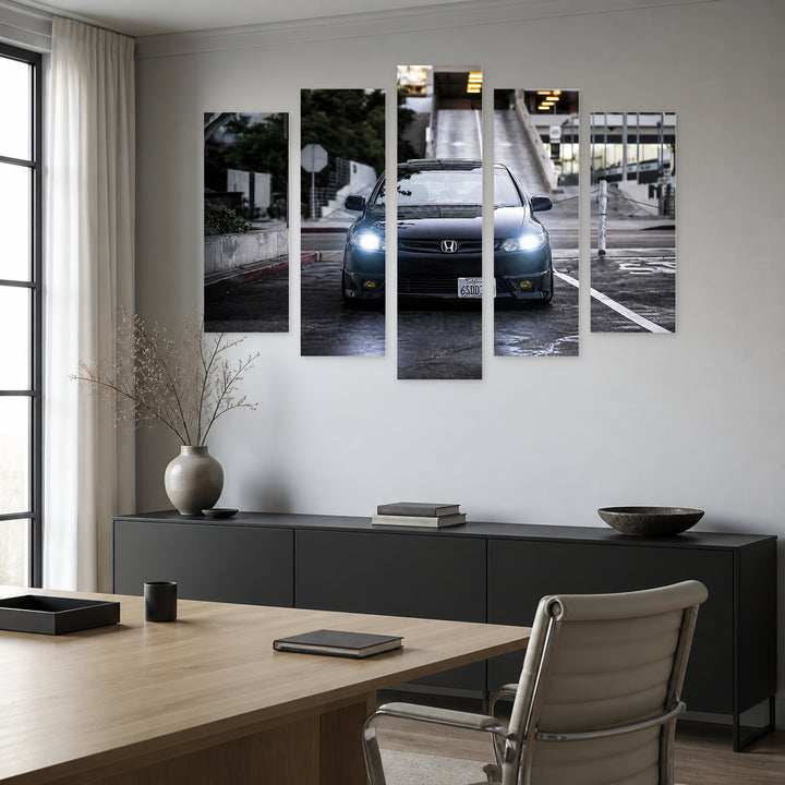 Honda Civic with Geometric Rhythm — five-panel wall art in frontal interior | 5wallart 56040 M3
