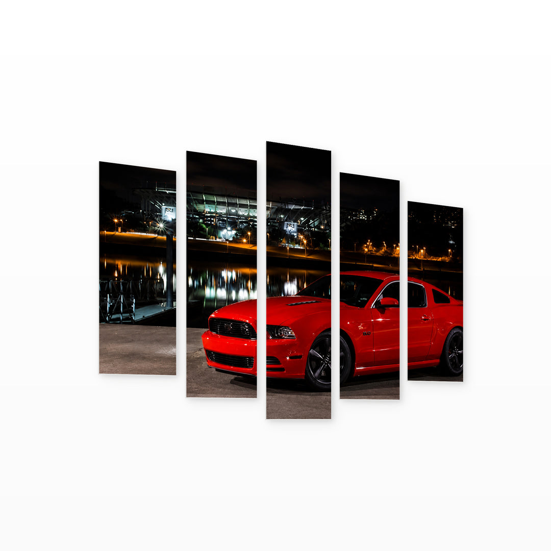 Ford Mustang GT with Dramatic Contrast — five-panel wall art on white background in perspective | 5wallart 56042 M1