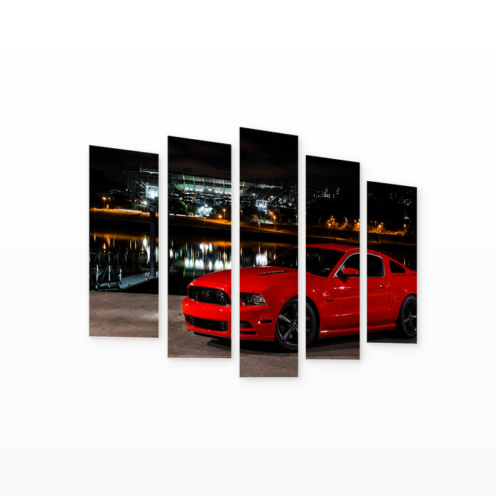 Ford Mustang GT with Dramatic Contrast — five-panel wall art on white background in perspective | 5wallart 56042 M1