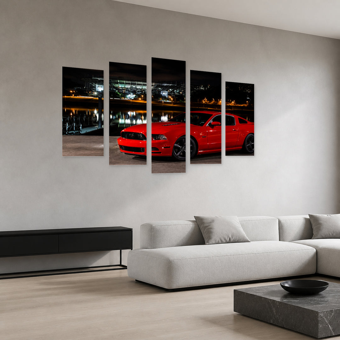 Ford Mustang GT with Dramatic Contrast — five-panel wall art in perspective interior | 5wallart 56042 M2