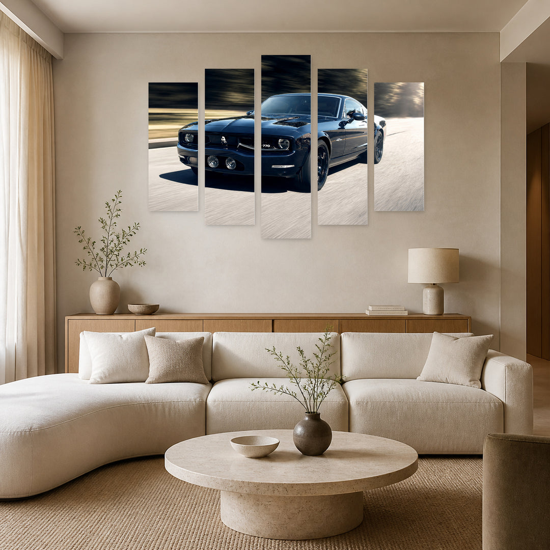 Ford Mustang 770 with Dramatic Contrast — five-panel wall art in alternate frontal interior | 5wallart 56048 M4