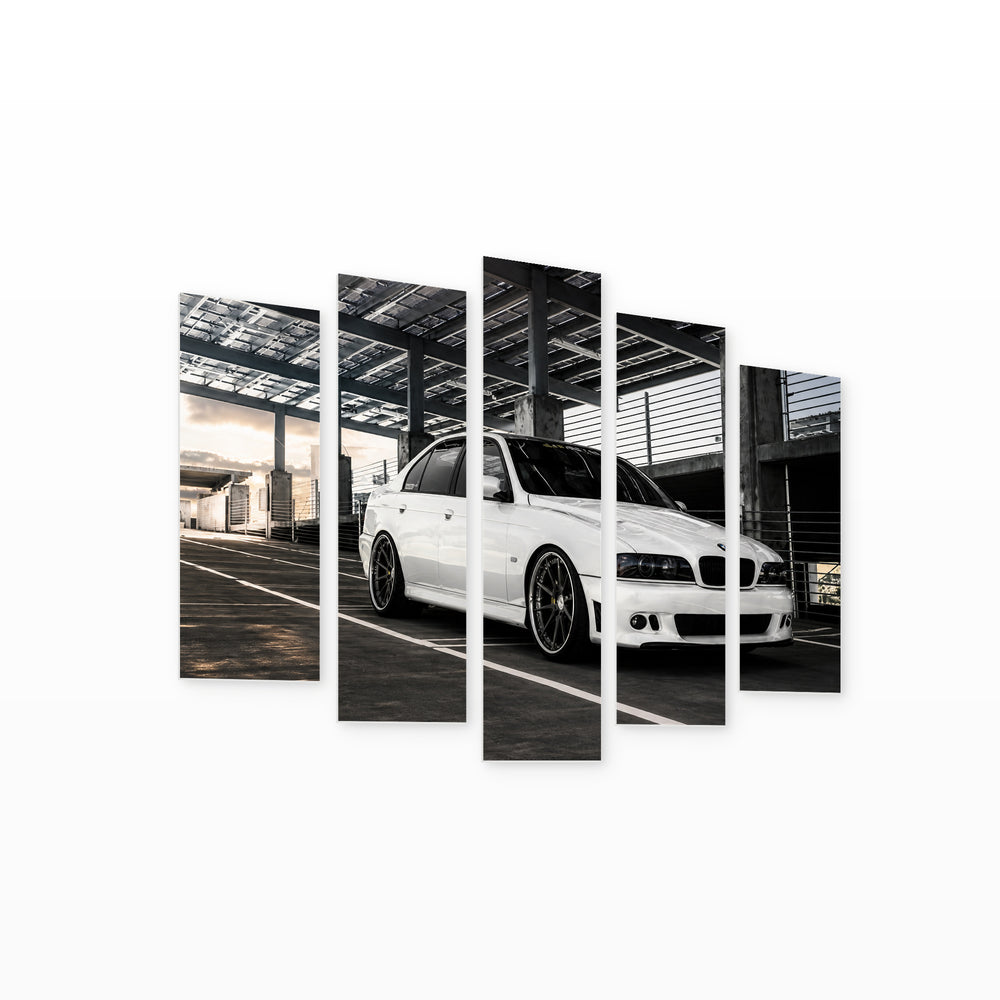 BMW M5 with Dramatic Contrast — five-panel wall art on white background in perspective | 5wallart 56053 M1