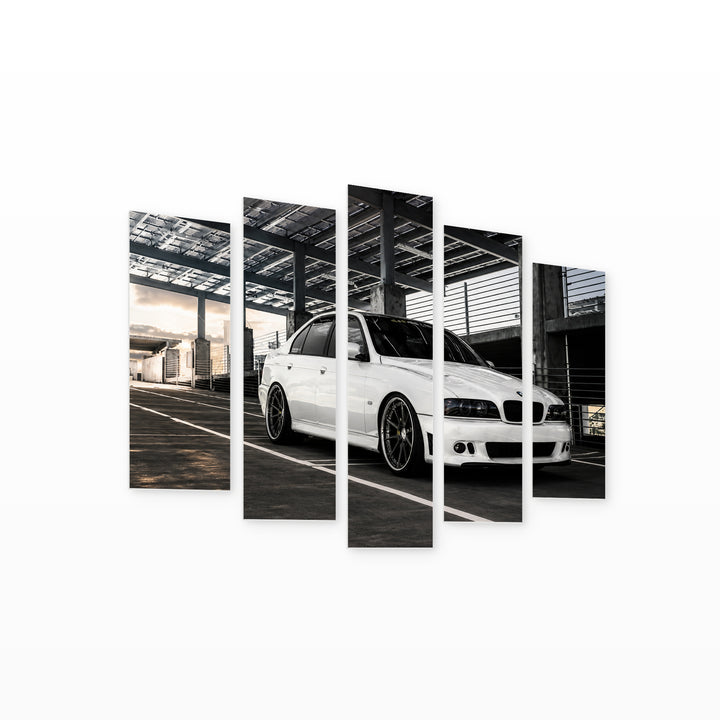 BMW M5 with Dramatic Contrast — five-panel wall art on white background in perspective | 5wallart 56053 M1