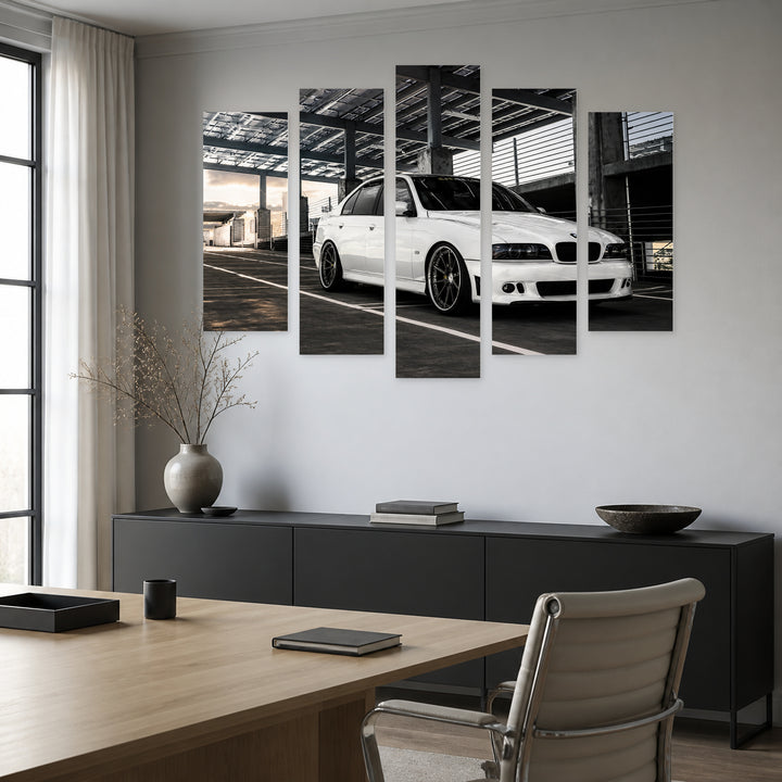 BMW M5 with Dramatic Contrast — five-panel wall art in alternate frontal interior | 5wallart 56053 M4